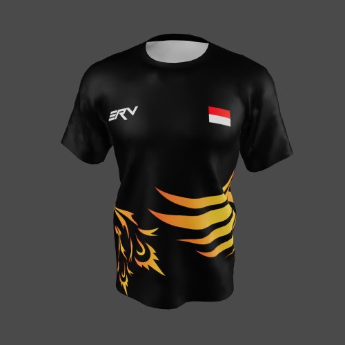 Jersey Badminton Motif Api Hitam Oranye