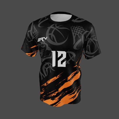 Jersey Basket Geometric Hitam Oranye