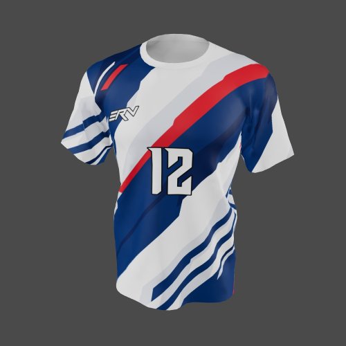 Jersey Basket Modern Geometric Biru Putih Merah