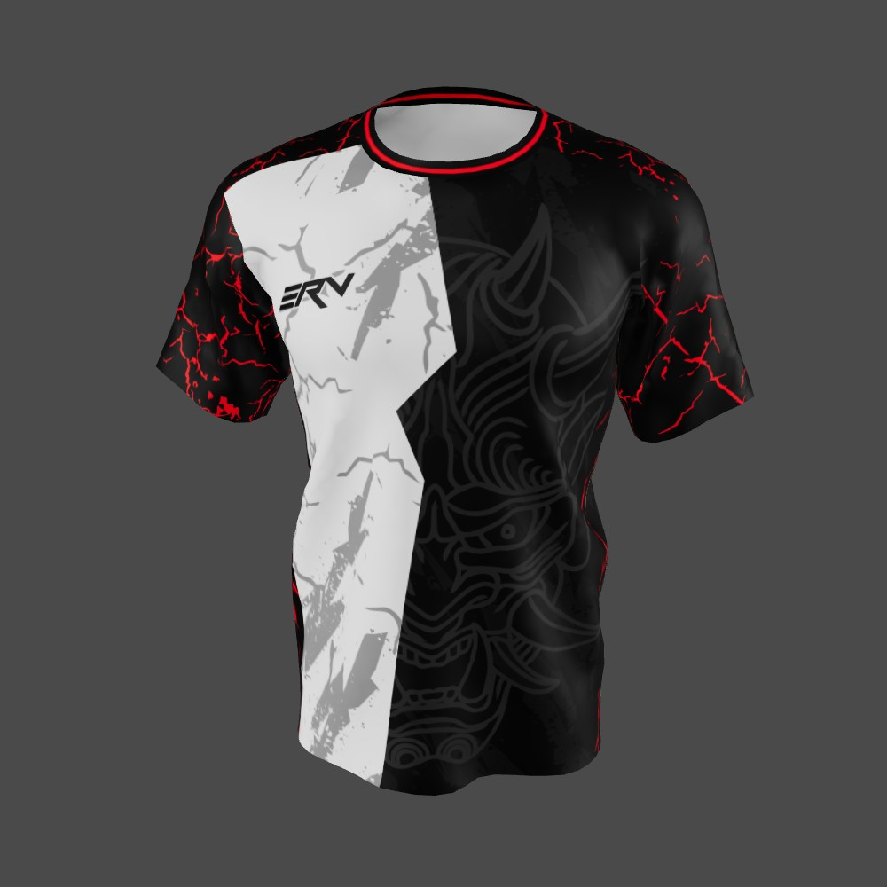 Jersey Gaming Oni Geometric Hitam Merah Putih