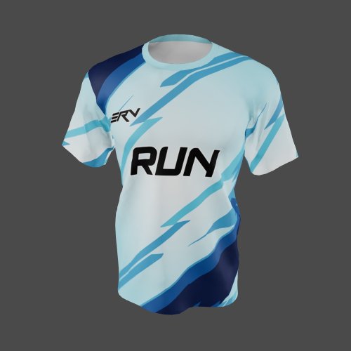 Jersey Lari Biru Modern dengan Desain Dinamis