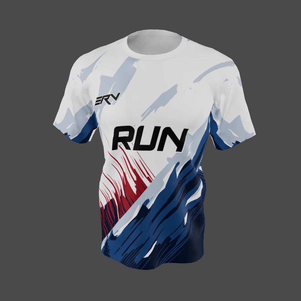 Jersey Lari Modern Abstrak Putih Biru Merah