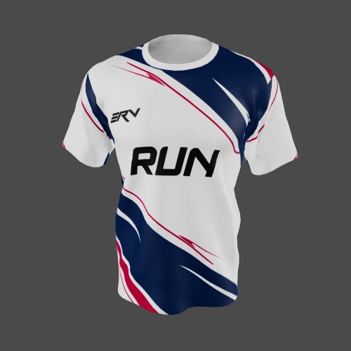 Jersey Lari Modern Putih Biru Merah Abstrak