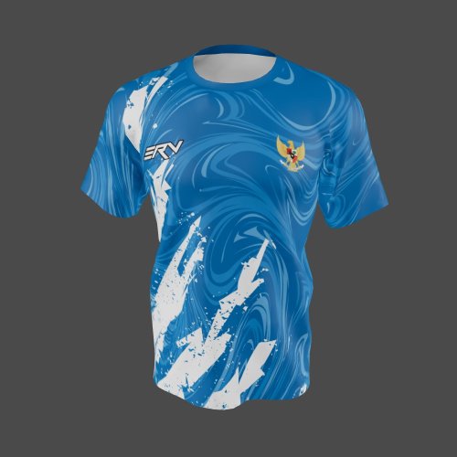 Jersey Olahraga Biru Motif Gelombang