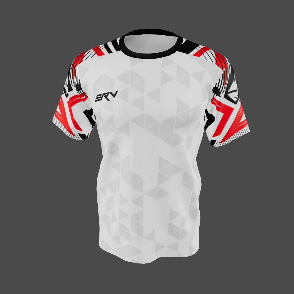 Jersey Olahraga Geometric Dinamis Putih Hitam Merah