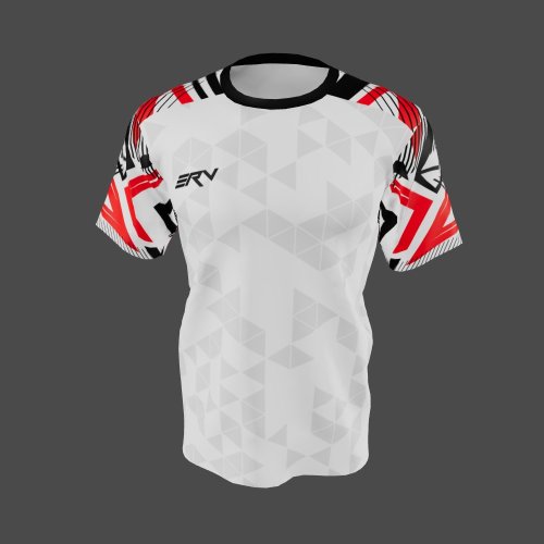 Jersey Olahraga Geometric Dinamis Putih Hitam Merah