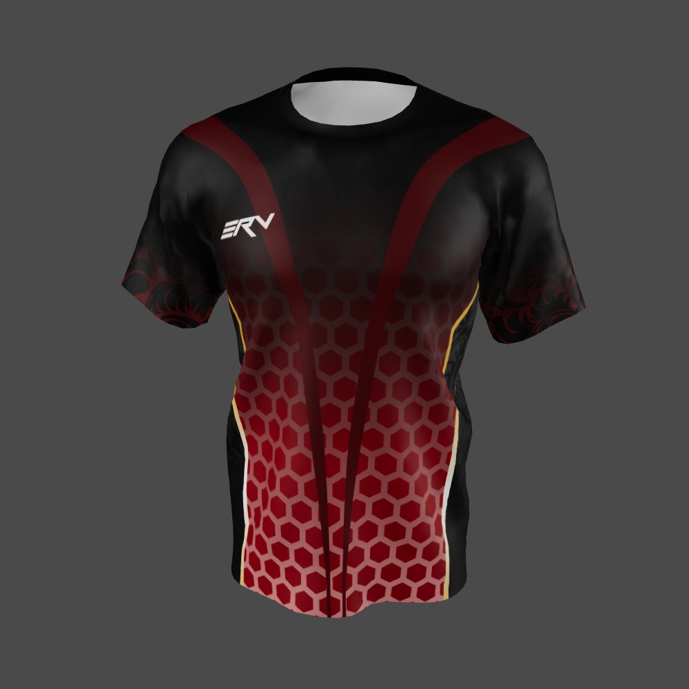 Jersey Olahraga Geometric Hexagon Hitam Merah