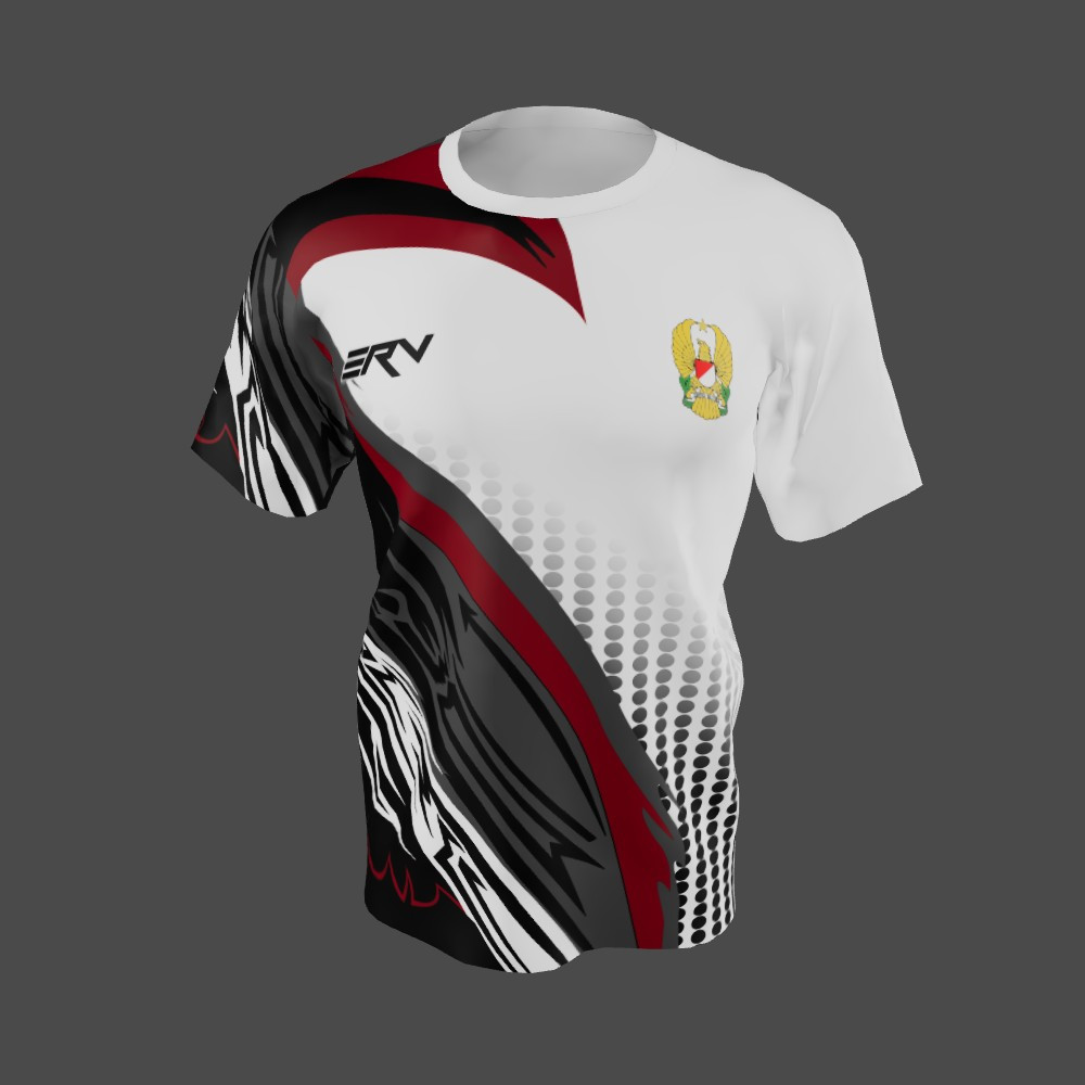 Jersey Olahraga Geometric Hitam Merah Putih