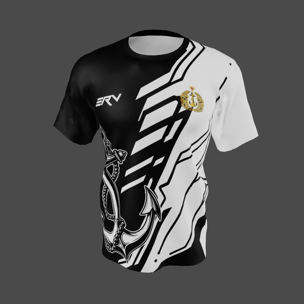 Jersey Olahraga Geometric Jangkar Hitam Putih Abstrak