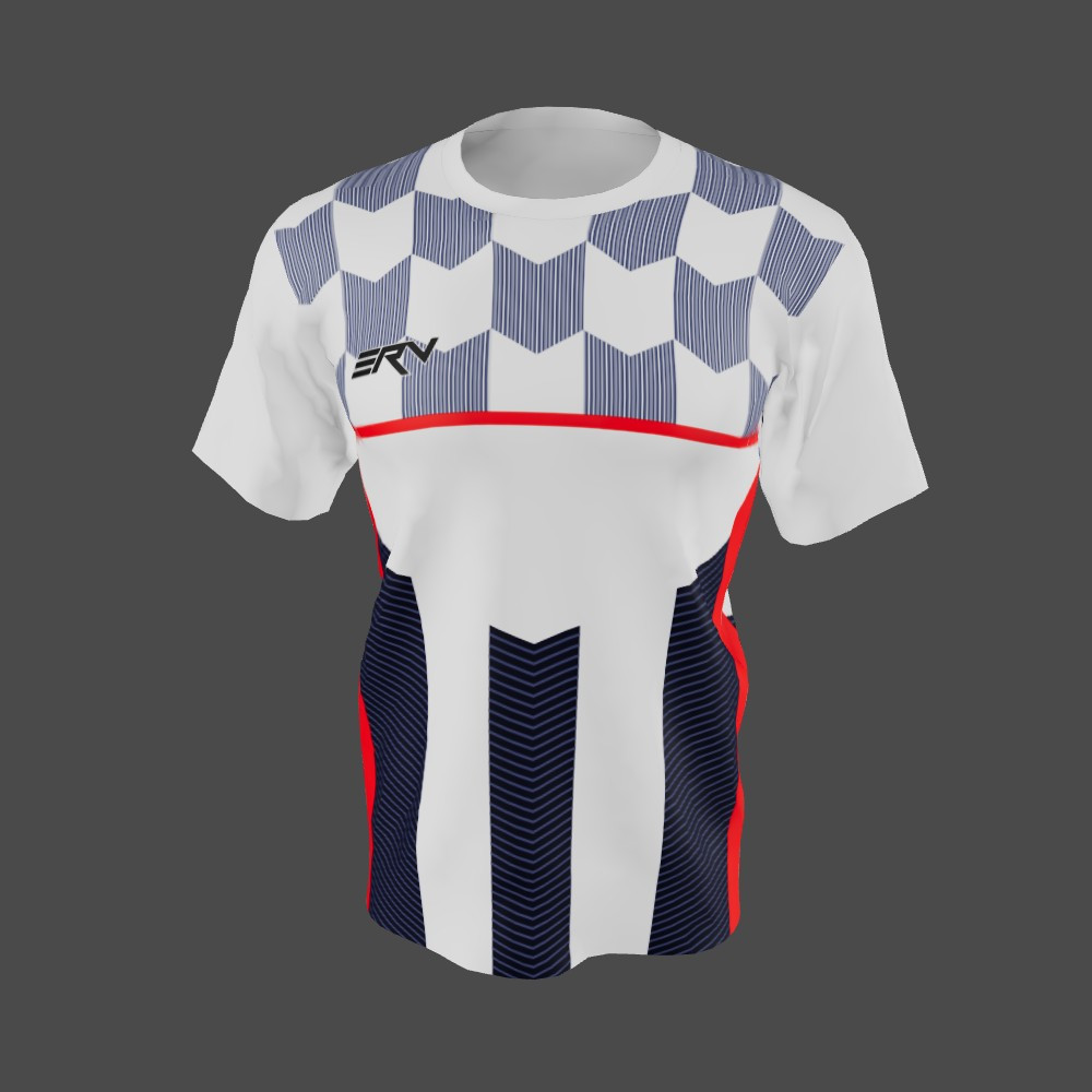 Jersey Olahraga Geometric Modern Putih Biru