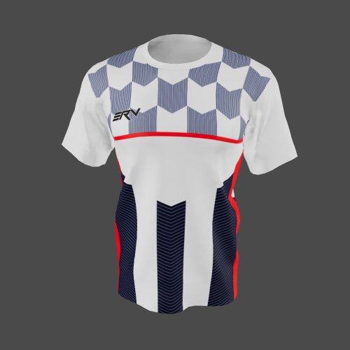 Jersey Olahraga Geometric Modern Putih Biru