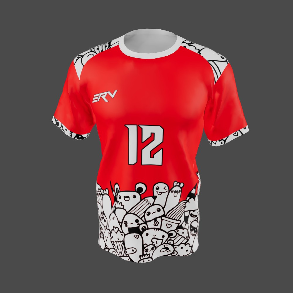 Jersey Olahraga Merah Doodle