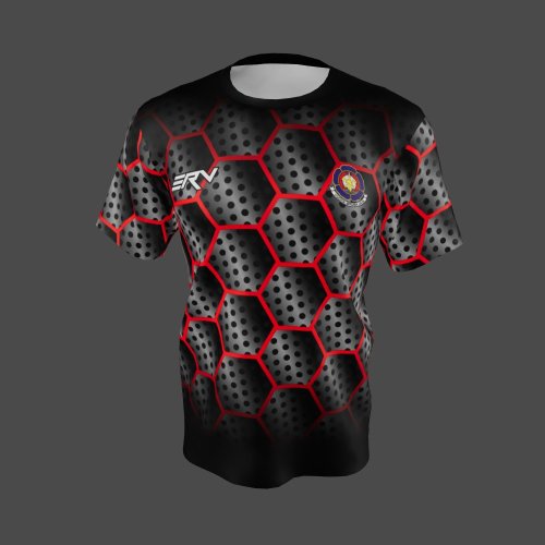 Jersey Pemadam Kebakaran Geometric Hexagon Hitam Merah