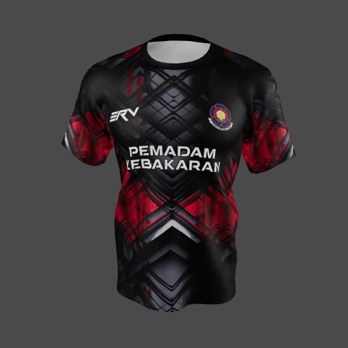 Jersey Pemadam Kebakaran Geometric Merah Hitam