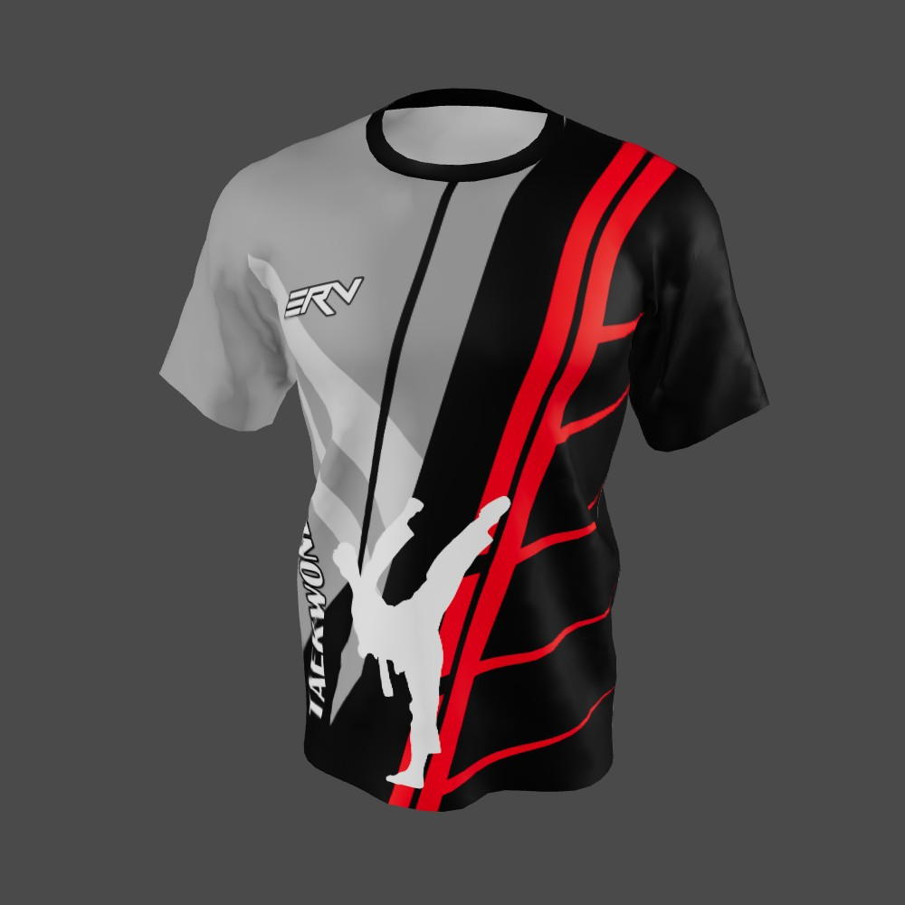Jersey Taekwondo Geometric Hitam Abu Merah