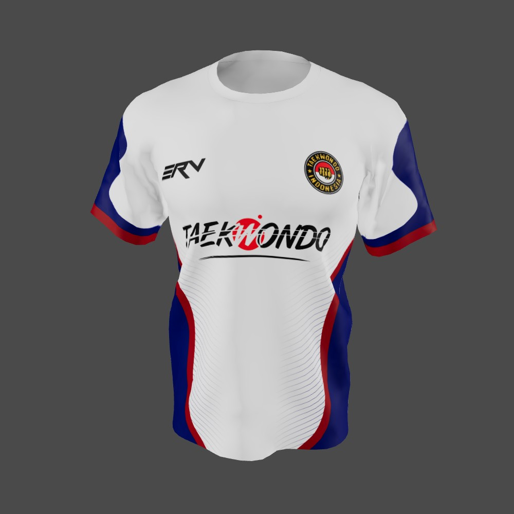 Jersey Taekwondo Modern Putih Biru Merah