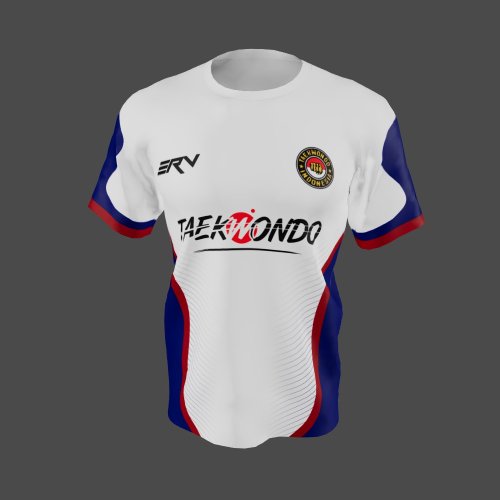 Jersey Taekwondo Modern Putih Biru Merah