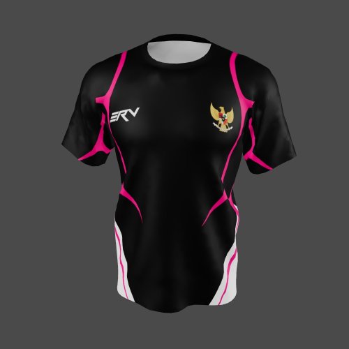 Jersey Tenis Hitam Merah Garis Dinamis